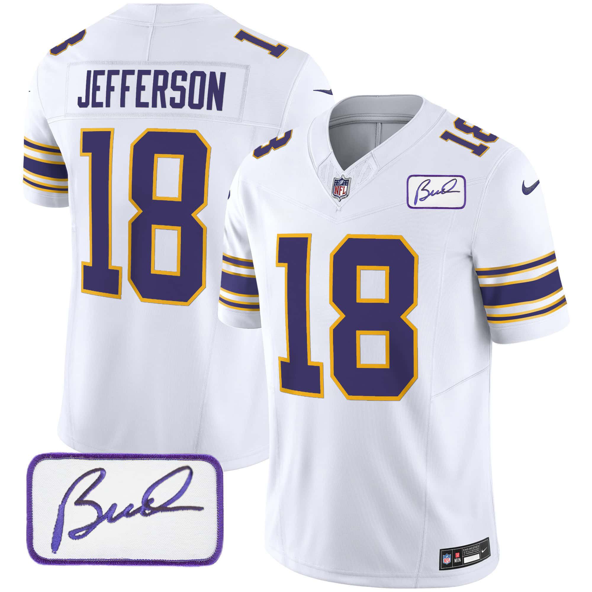 Men Minnesota Vikings 18 Jefferson White 2024 Nike Bud Grant Patch Classic Limited NFL Jersey